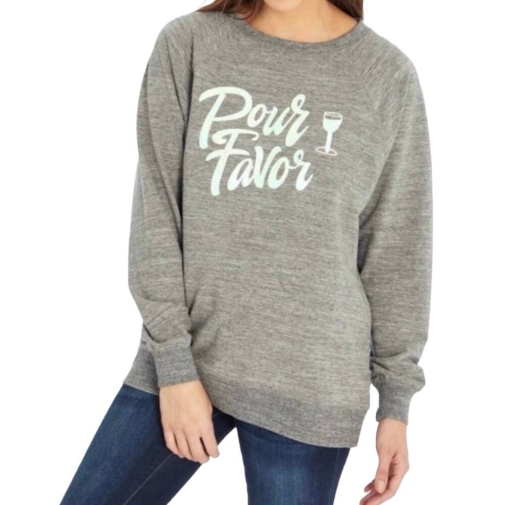 Wildfox Gray Iridescent Pour Favor Wine Sweatshirt Womens Medium